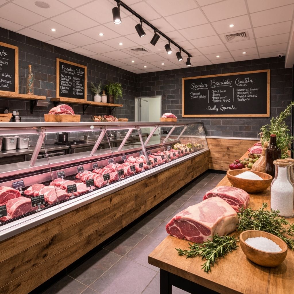 Interior of Salt and Smoke Meat Co butcher shop at Pacific Fair, showing premium meat display